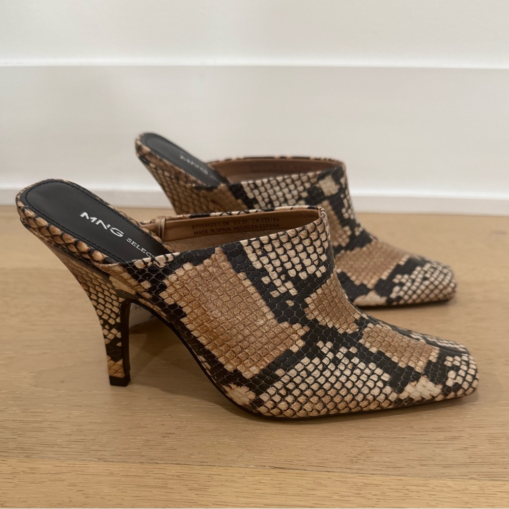 Mango Snake-Print Mule Heels in Beige and Black - Picture 8 of 11
